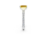 White gold Emerald Cut Yellow Sapphire Pavé Solitaire Ring with Round Band and Prong Setting_38