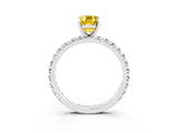 White gold Emerald Cut Yellow Sapphire Pavé Solitaire Ring with Round Band and Prong Setting_39
