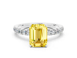 White gold Emerald Cut Yellow Sapphire Pave Band Solitaire Ring with Four-Prong Setting_60