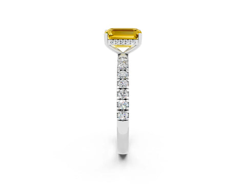 White gold Emerald Cut Yellow Sapphire Pave Band Solitaire Ring with Four-Prong Setting_62