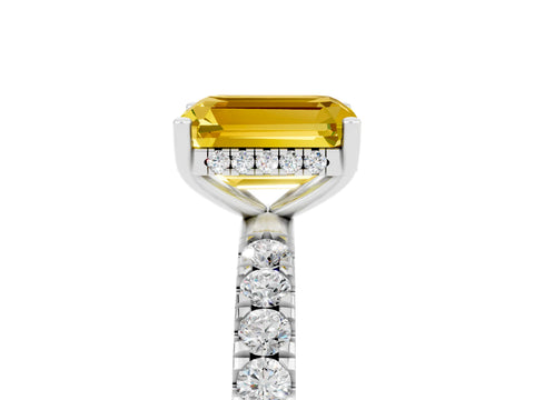 White gold Emerald Cut Yellow Sapphire Pave Band Solitaire Ring with Four-Prong Setting_65