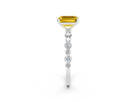 White gold Emerald Cut Yellow Sapphire Prong Set Engagement Ring with Pavé Band_14