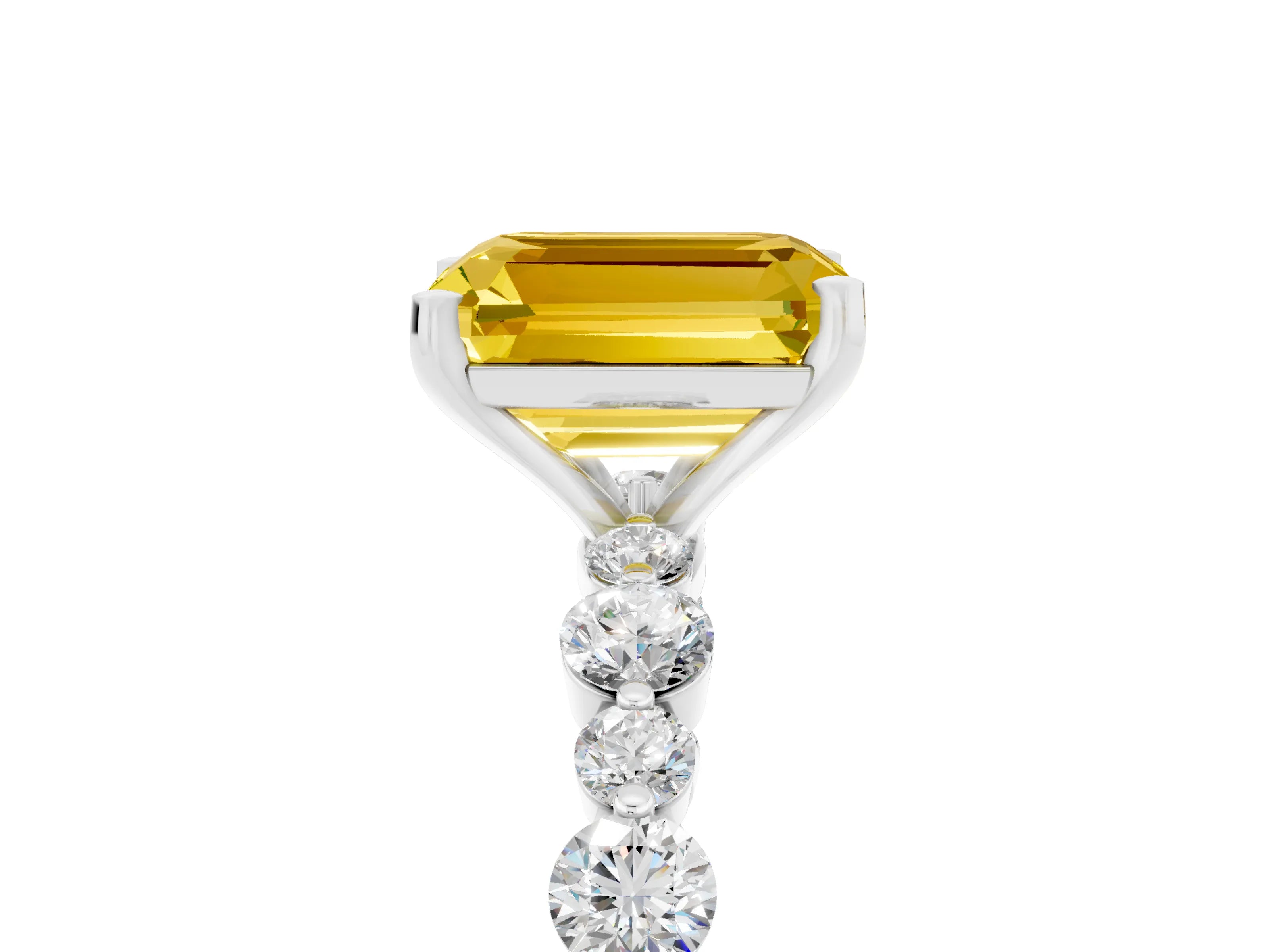 White gold Emerald Cut Yellow Sapphire Prong Set Engagement Ring with Pavé Band_17