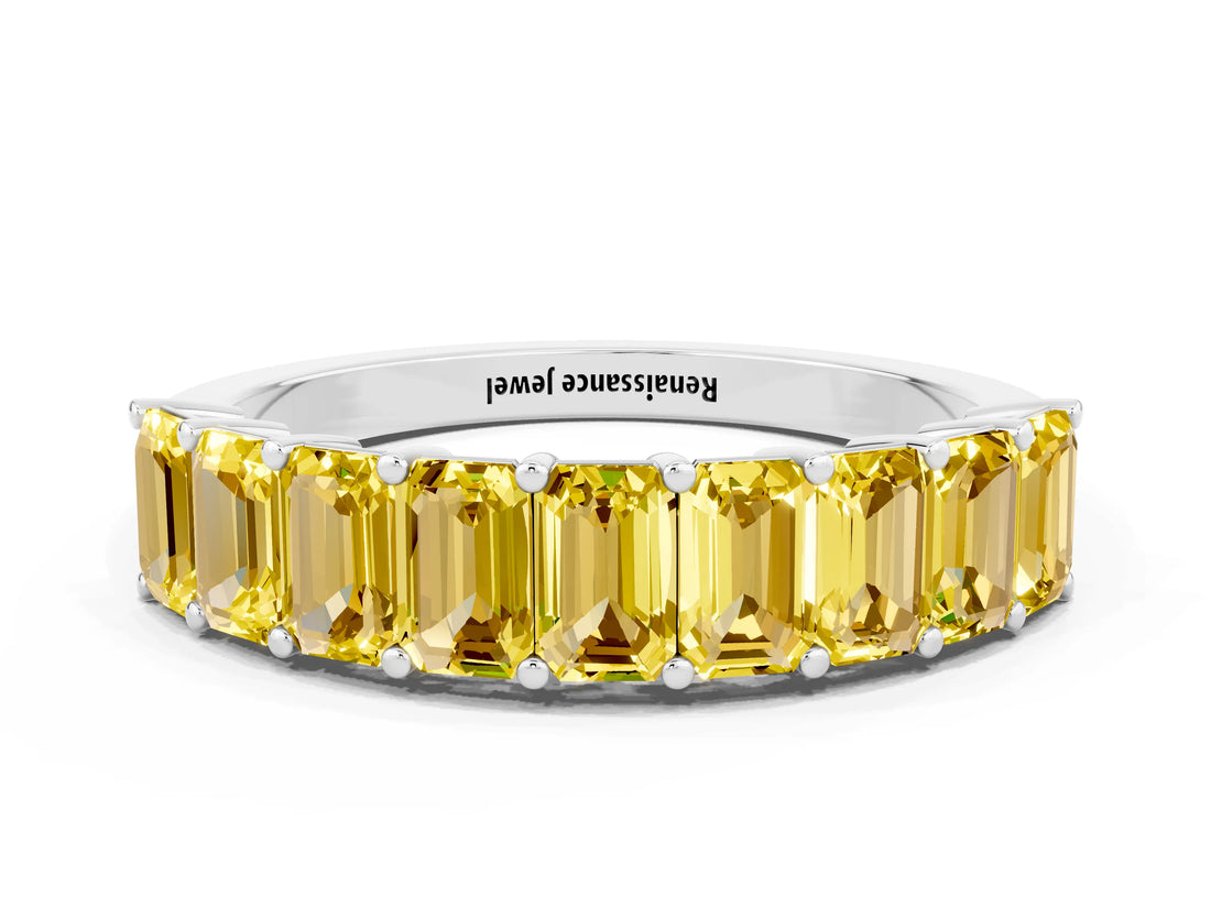 White gold Emerald Cut Yellow Sapphire Prong-Set Eternity Band_18