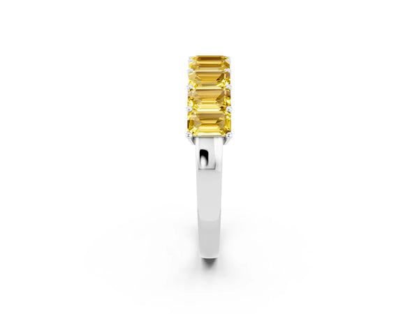 Platinum Emerald Cut Yellow Sapphire Prong-Set Eternity Band