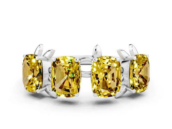 Silver Emerald Cut Yellow Sapphire Prong-Set Half Eternity Band
