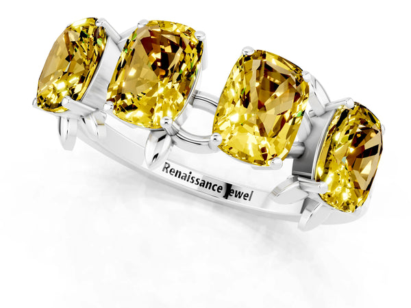 White gold Emerald Cut Yellow Sapphire Prong-Set Half Eternity Band