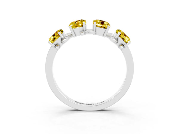 Silver Emerald Cut Yellow Sapphire Prong-Set Half Eternity Band