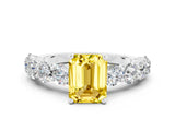 White gold Emerald Cut Yellow Sapphire Prong Setting with Side Stones on a Pave Band_24
