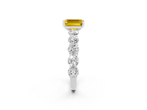 White gold Emerald Cut Yellow Sapphire Prong Setting with Side Stones on a Pave Band_26