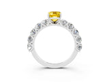 White gold Emerald Cut Yellow Sapphire Prong Setting with Side Stones on a Pave Band_27