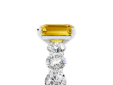 White gold Emerald Cut Yellow Sapphire Prong Setting with Side Stones on a Pave Band_29
