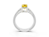 White gold Emerald Cut Yellow Sapphire Ring with Milgrain Pavé Band and Four-Prong Setting_39