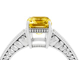 White gold Emerald Cut Yellow Sapphire Ring with Milgrain Pavé Band and Four-Prong Setting_40