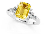 White gold Emerald Cut Yellow Sapphire Ring with Side Stones and Four-Prong Setting_61