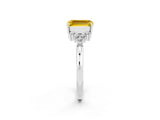 White gold Emerald Cut Yellow Sapphire Ring with Side Stones and Four-Prong Setting_62