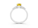White gold Emerald Cut Yellow Sapphire Ring with Side Stones and Four-Prong Setting_63