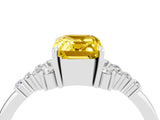 White gold Emerald Cut Yellow Sapphire Ring with Side Stones and Four-Prong Setting_64