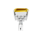 White gold Emerald Cut Yellow Sapphire Ring with Side Stones and Four-Prong Setting_65