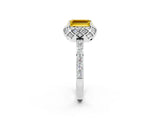 White gold Emerald Cut Yellow Sapphire Scalloped Halo Engagement Ring with Round Shared Prong Band_50
