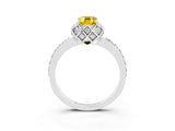 White gold Emerald Cut Yellow Sapphire Scalloped Halo Engagement Ring with Round Shared Prong Band_51