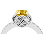 White gold Emerald Cut Yellow Sapphire Scalloped Halo Engagement Ring with Round Shared Prong Band_52