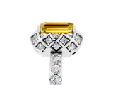 White gold Emerald Cut Yellow Sapphire Scalloped Halo Engagement Ring with Round Shared Prong Band_53