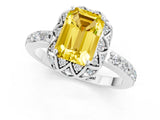 White gold Emerald Cut Yellow Sapphire Scalloped Halo Engagement Ring with Round Shared Prong Band_61