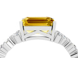 White gold Emerald Cut Yellow Sapphire Scattered Round Accent Ring with Prong Setting_28