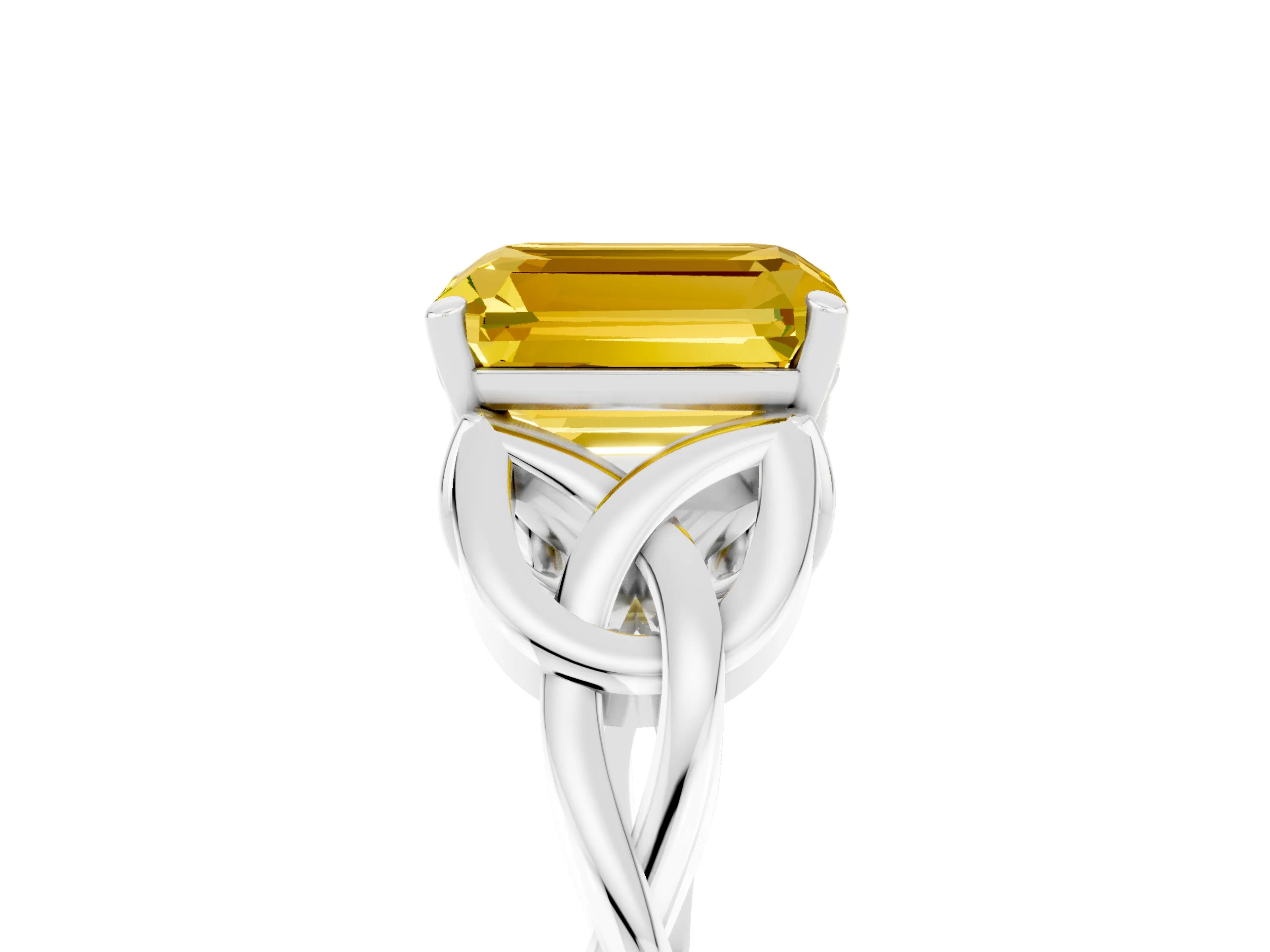 White gold Emerald Cut Yellow Sapphire Solitaire Celtic Knot Ring with Four-Prong Setting_29