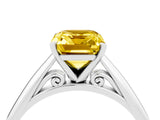 White gold Emerald Cut Yellow Sapphire Solitaire Engagement Ring with Cathedral Setting and Four-Prong Mount_100