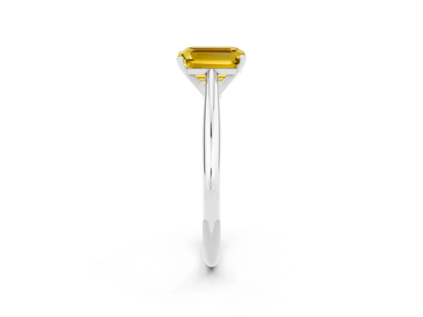 Platinum Emerald Cut Yellow Sapphire Solitaire Engagement Ring with Cathedral Setting and Four-Prong Mount
