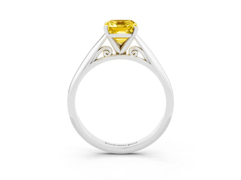 White gold Emerald Cut Yellow Sapphire Solitaire Engagement Ring with Cathedral Setting and Four-Prong Mount_15