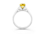 White gold Emerald Cut Yellow Sapphire Solitaire Engagement Ring with Cathedral Setting and Four-Prong Mount_33