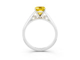 White gold Emerald Cut Yellow Sapphire Solitaire Engagement Ring with Cathedral Setting and Four-Prong Mount_39