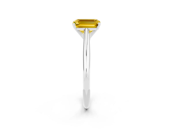 White gold Emerald Cut Yellow Sapphire Solitaire Engagement Ring with Cathedral Setting and Four-Prong Mount