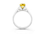 White gold Emerald Cut Yellow Sapphire Solitaire Engagement Ring with Cathedral Setting and Four-Prong Mount_99
