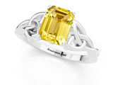 White gold Emerald Cut Yellow Sapphire Solitaire Engagement Ring with Celtic Knot Band and Four-Prong Setting_25