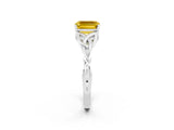 White gold Emerald Cut Yellow Sapphire Solitaire Engagement Ring with Celtic Knot Band and Four-Prong Setting_26