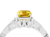 White gold Emerald Cut Yellow Sapphire Solitaire Engagement Ring with Celtic Knot Band and Four-Prong Setting_28
