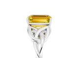 White gold Emerald Cut Yellow Sapphire Solitaire Engagement Ring with Celtic Knot Band and Four-Prong Setting_29