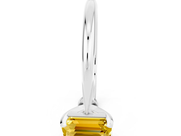 White gold Emerald Cut Yellow Sapphire Solitaire Engagement Ring with Classic Band and Four-Prong Setting