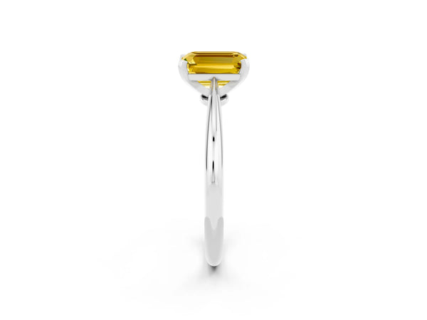 White gold Emerald Cut Yellow Sapphire Solitaire Engagement Ring with Classic Band and Four-Prong Setting