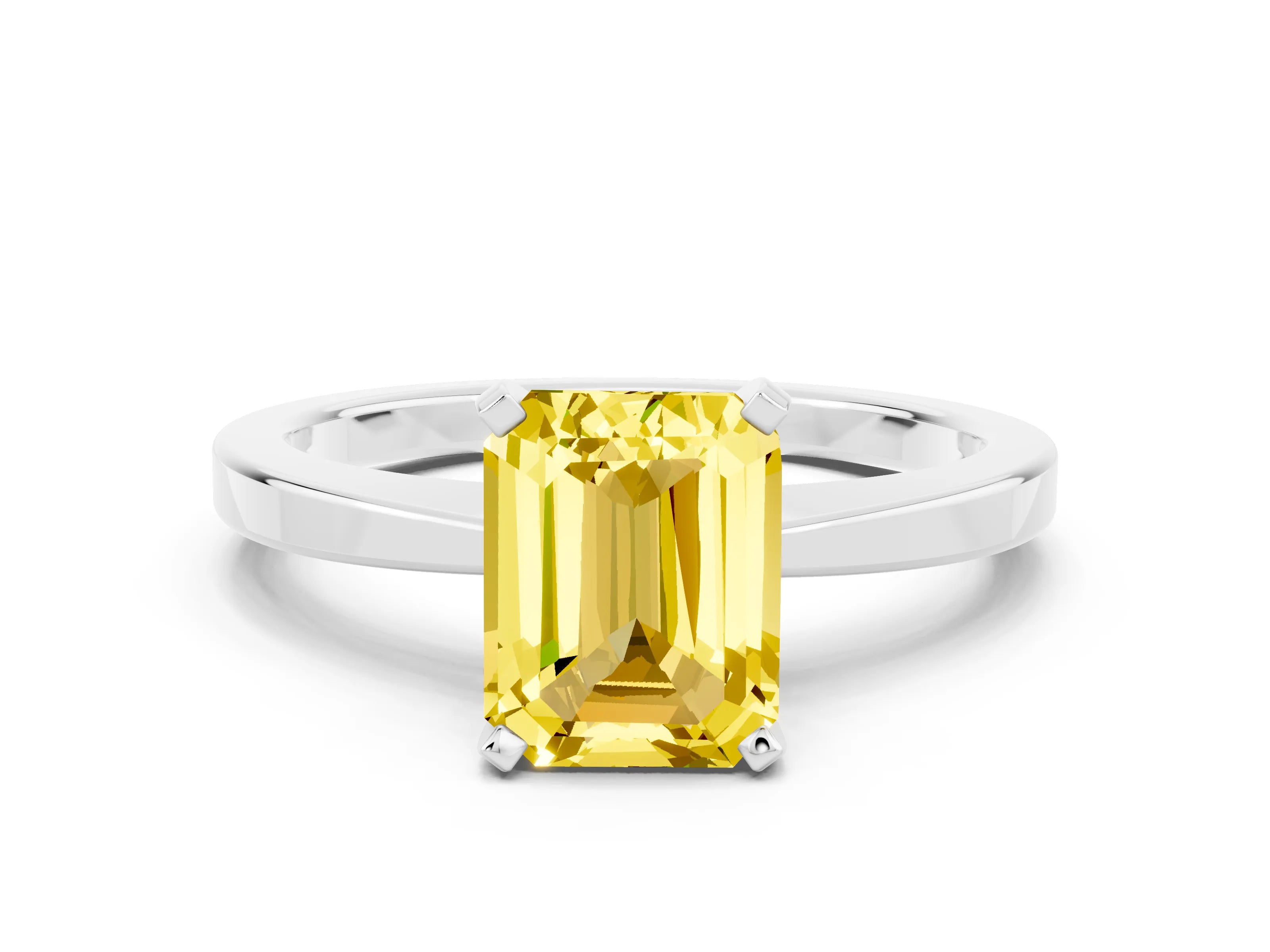 White gold Emerald Cut Yellow Sapphire Solitaire Engagement Ring with Classic Band and Four-Prong Setting_60