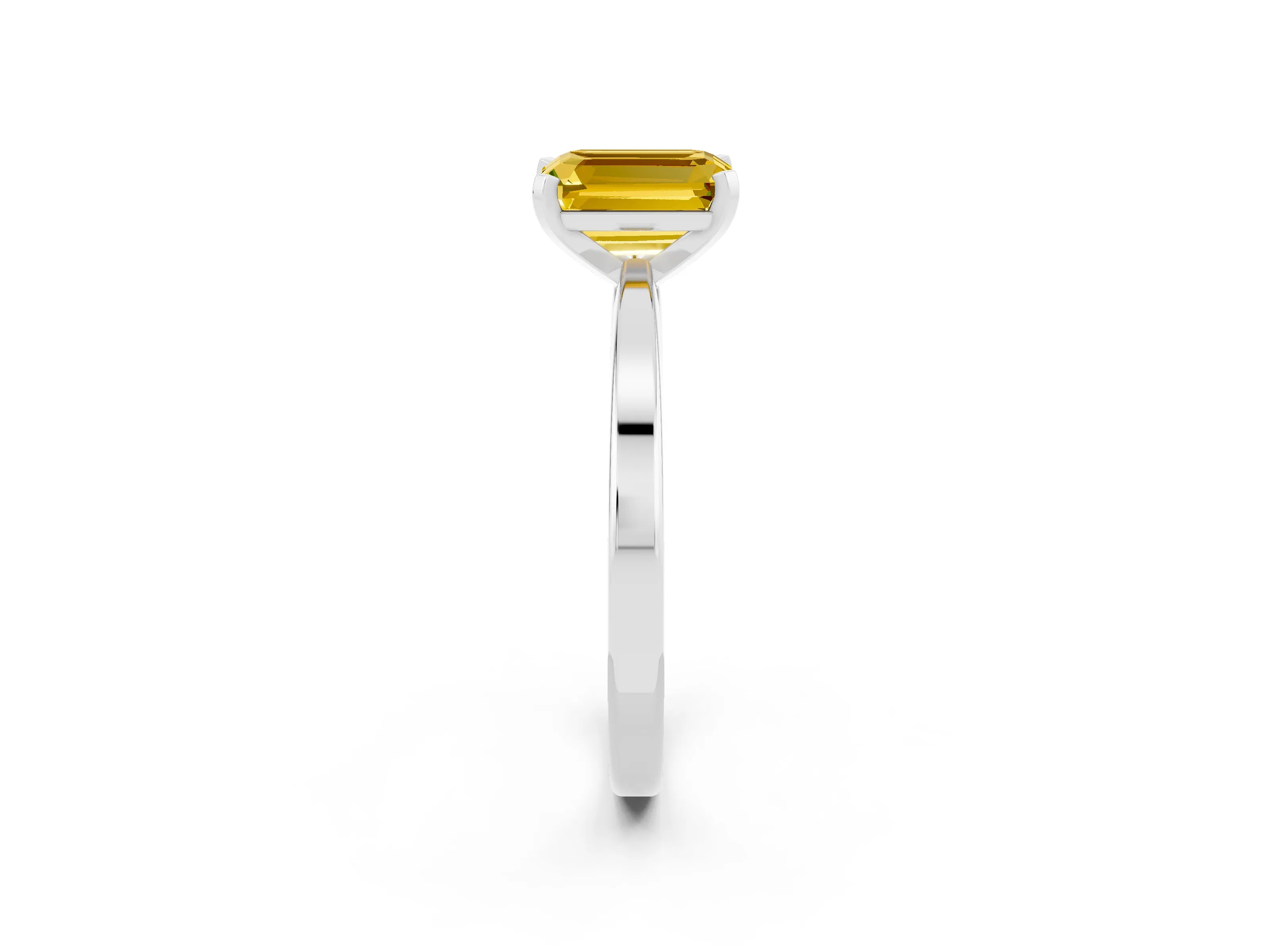 White gold Emerald Cut Yellow Sapphire Solitaire Engagement Ring with Classic Band and Four-Prong Setting_62
