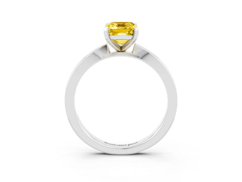 White gold Emerald Cut Yellow Sapphire Solitaire Engagement Ring with Classic Band and Four-Prong Setting_63