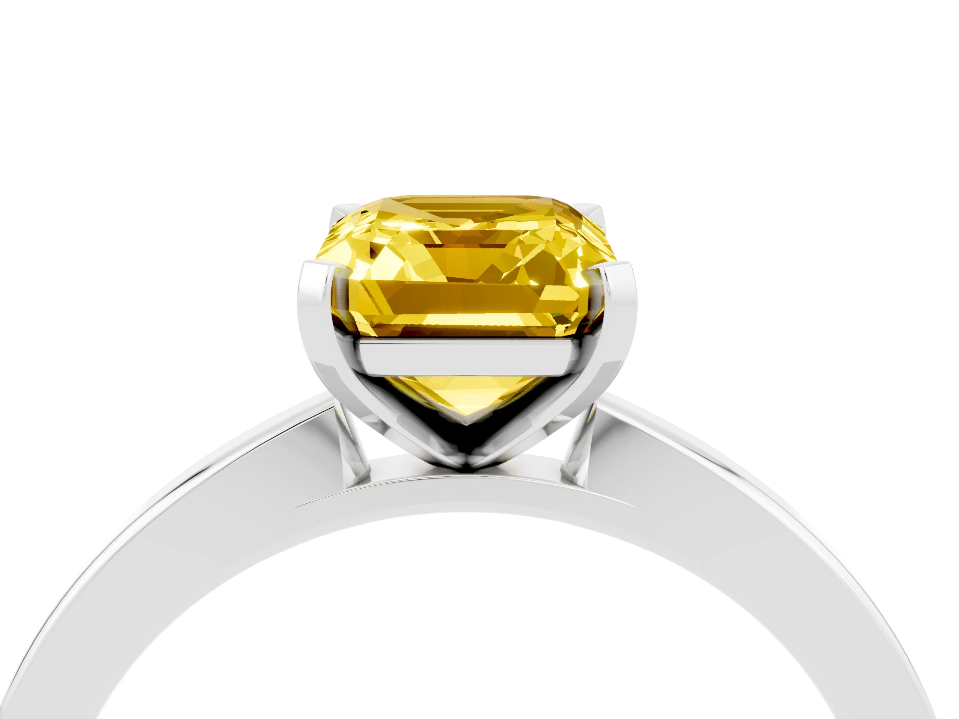 White gold Emerald Cut Yellow Sapphire Solitaire Engagement Ring with Classic Band and Four-Prong Setting_64