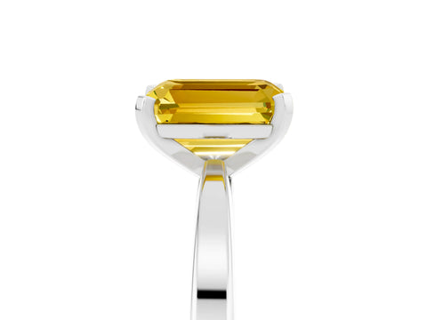 White gold Emerald Cut Yellow Sapphire Solitaire Engagement Ring with Classic Band and Four-Prong Setting_65