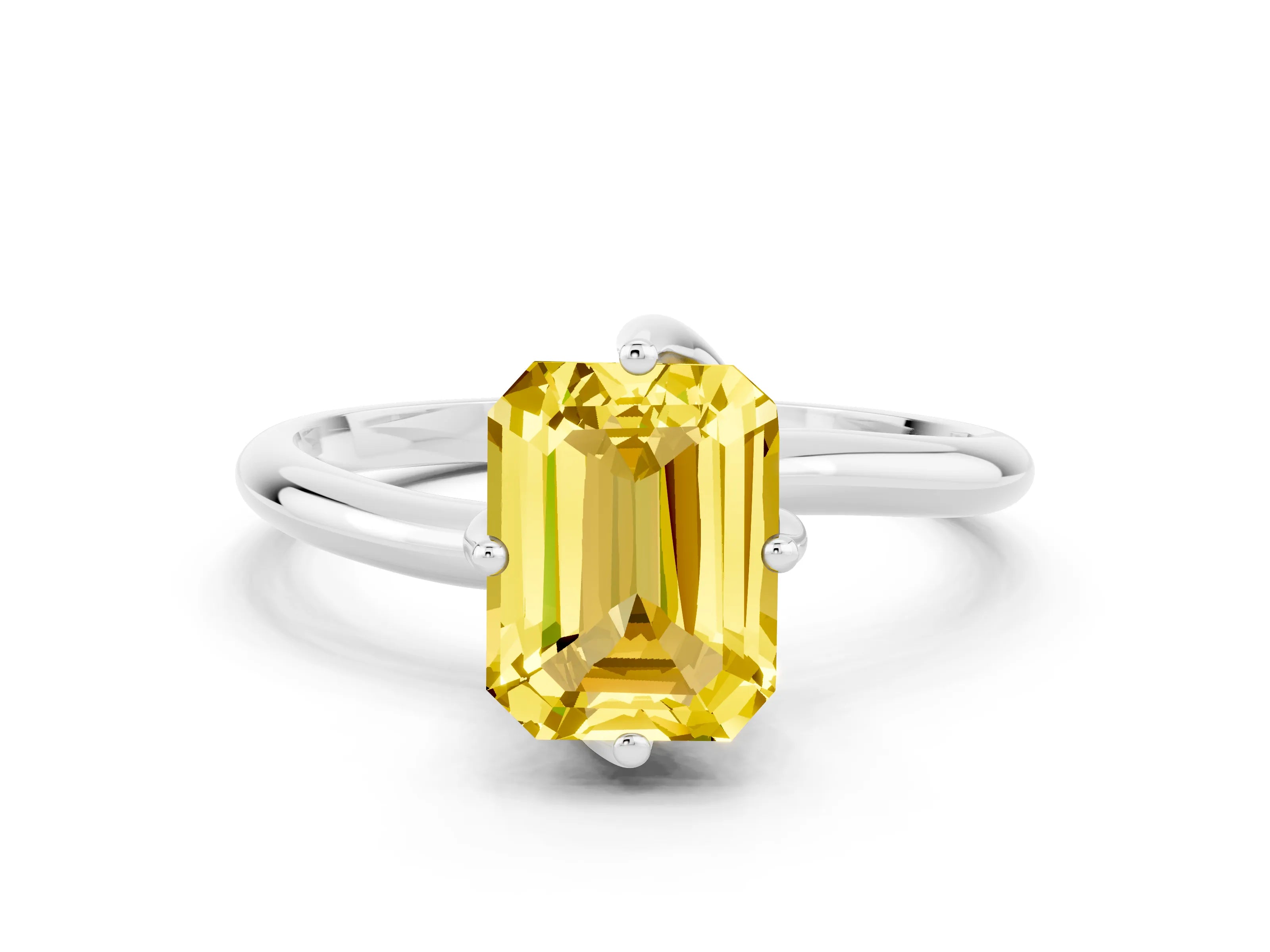 White gold Emerald Cut Yellow Sapphire Solitaire Engagement Ring with Four-Prong Setting and Classic Band_12
