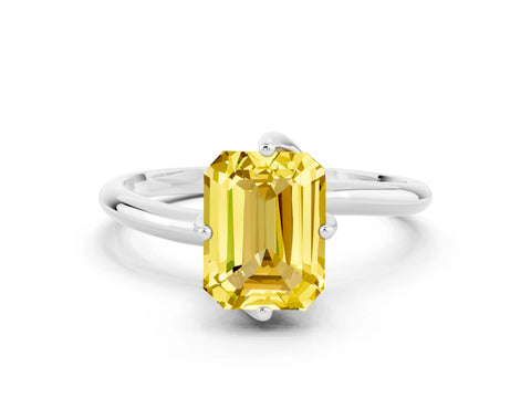 White gold Emerald Cut Yellow Sapphire Solitaire Engagement Ring with Four-Prong Setting and Classic Band_12